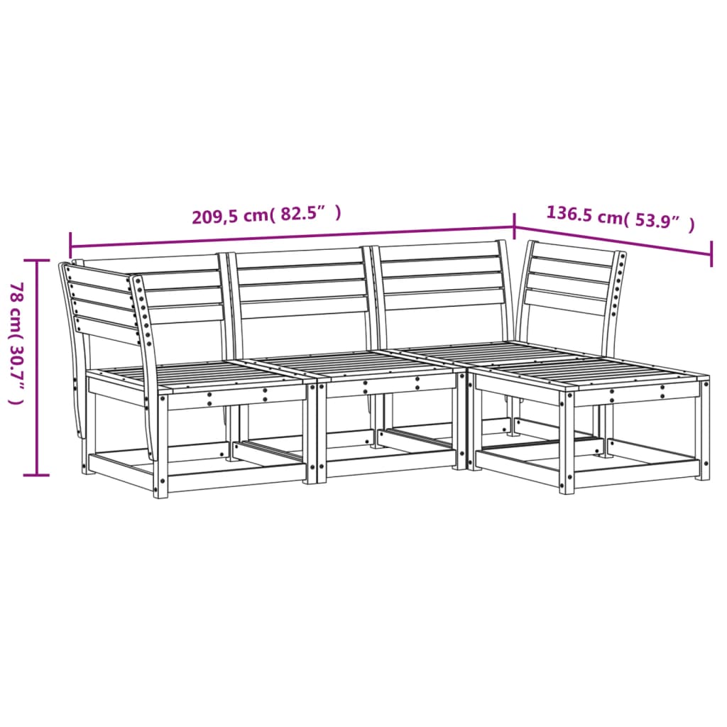 4 Piece Garden Lounge Set White Solid Wood Pine