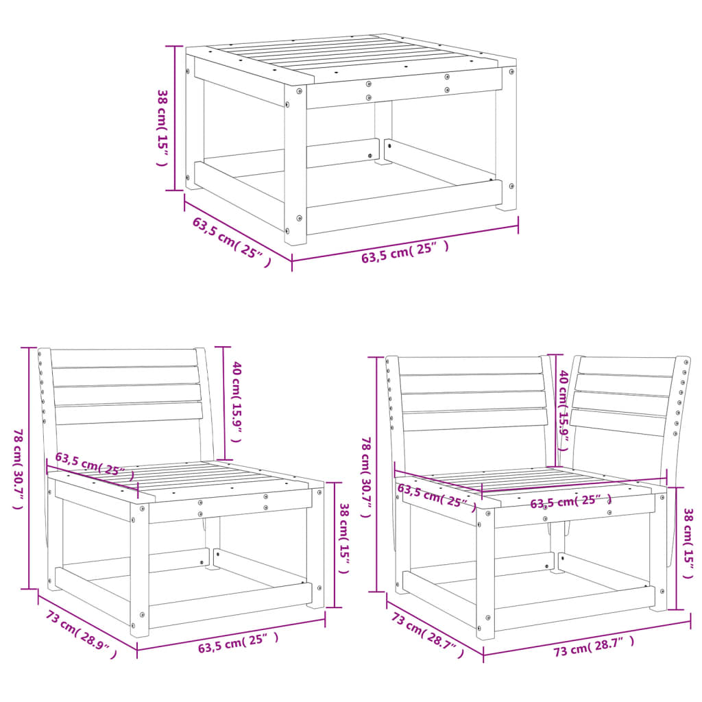 4 Piece Garden Lounge Set White Solid Wood Pine