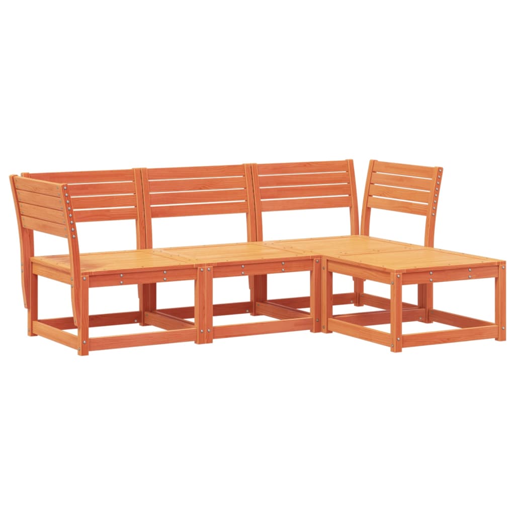 4 Piece Garden Lounge Set Wax Brown Solid Wood Pine