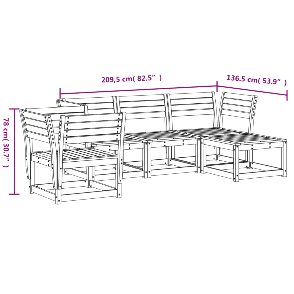 5 Piece Garden Lounge Set White Solid Wood Pine