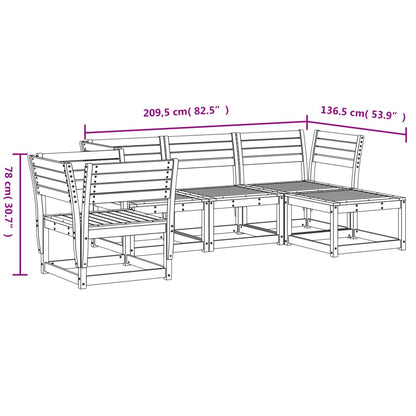 5 Piece Garden Lounge Set White Solid Wood Pine