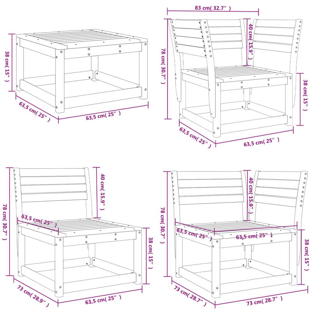 5 Piece Garden Lounge Set White Solid Wood Pine