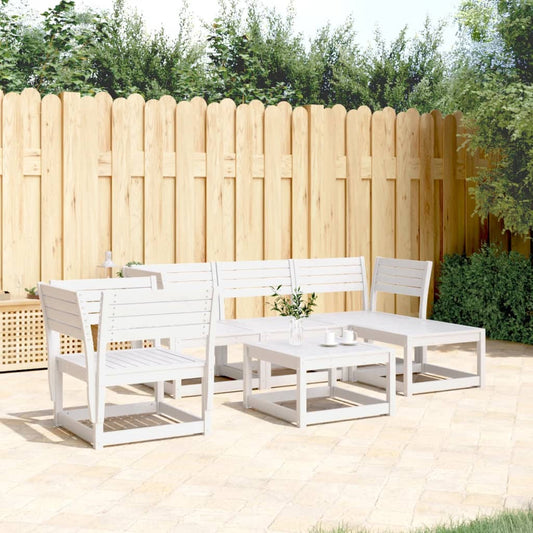 5 Piece Garden Lounge Set White Solid Wood Pine