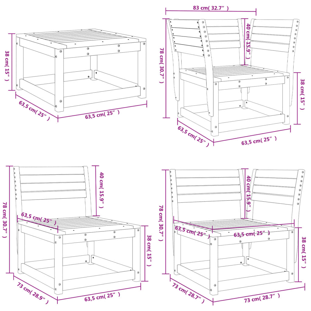 8 Piece Garden Lounge Set Wax Brown Solid Wood Pine