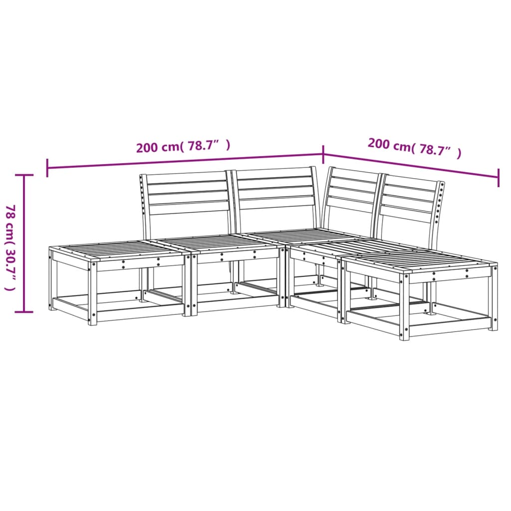 5 Piece Garden Sofa Set Wax Brown Solid Wood Pine