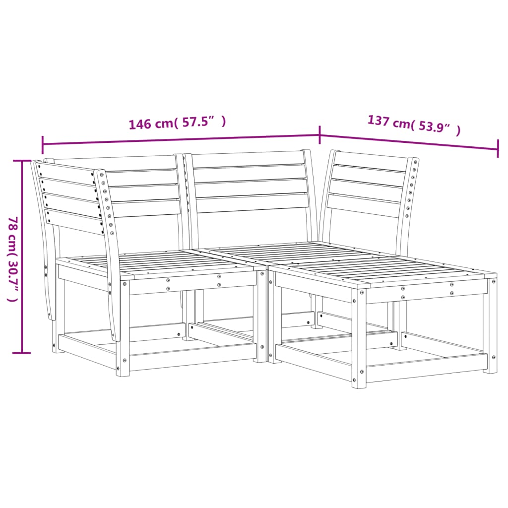 3 Piece Garden Sofa Set Solid Wood Pine