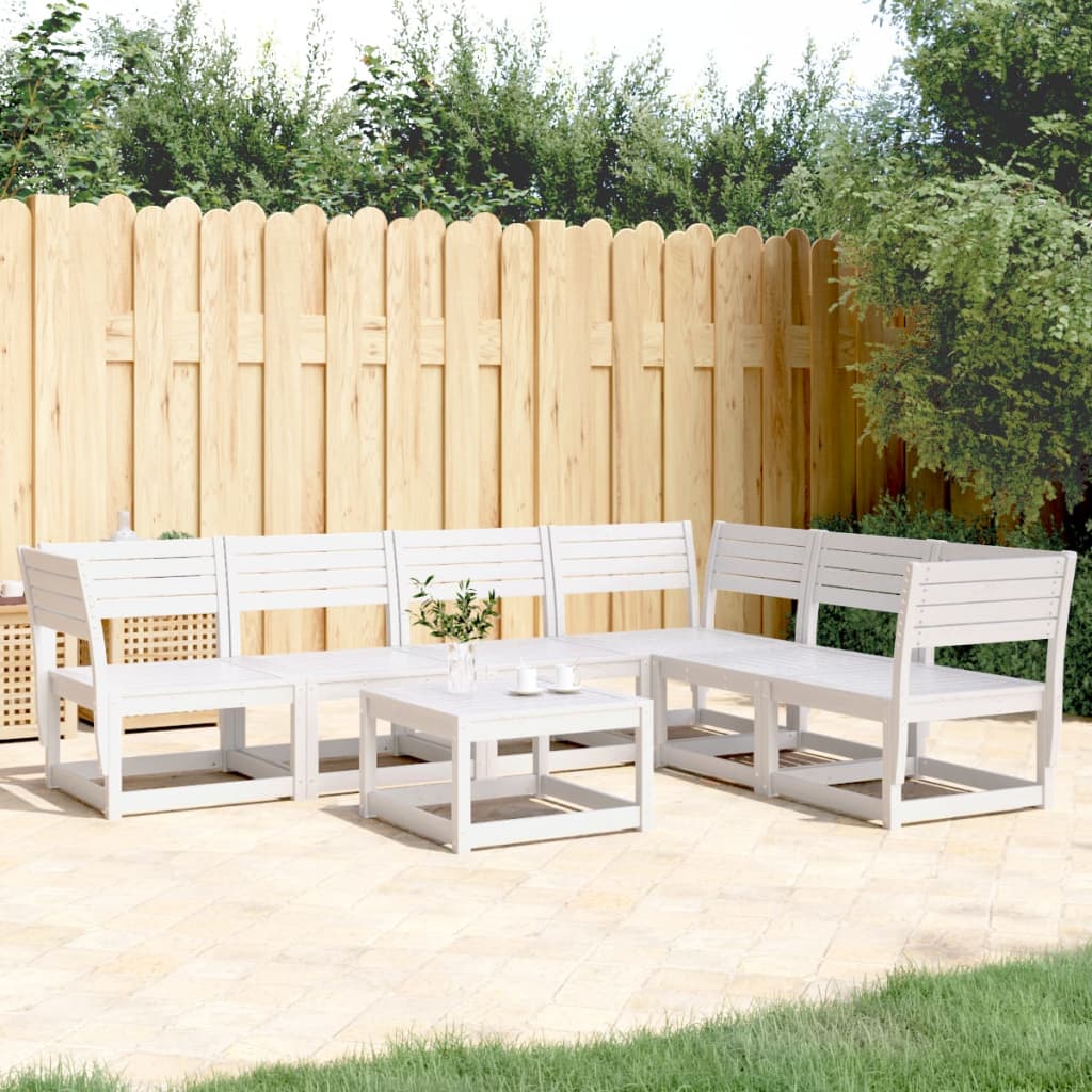 6 Piece Garden Sofa Set White Solid Wood Pine