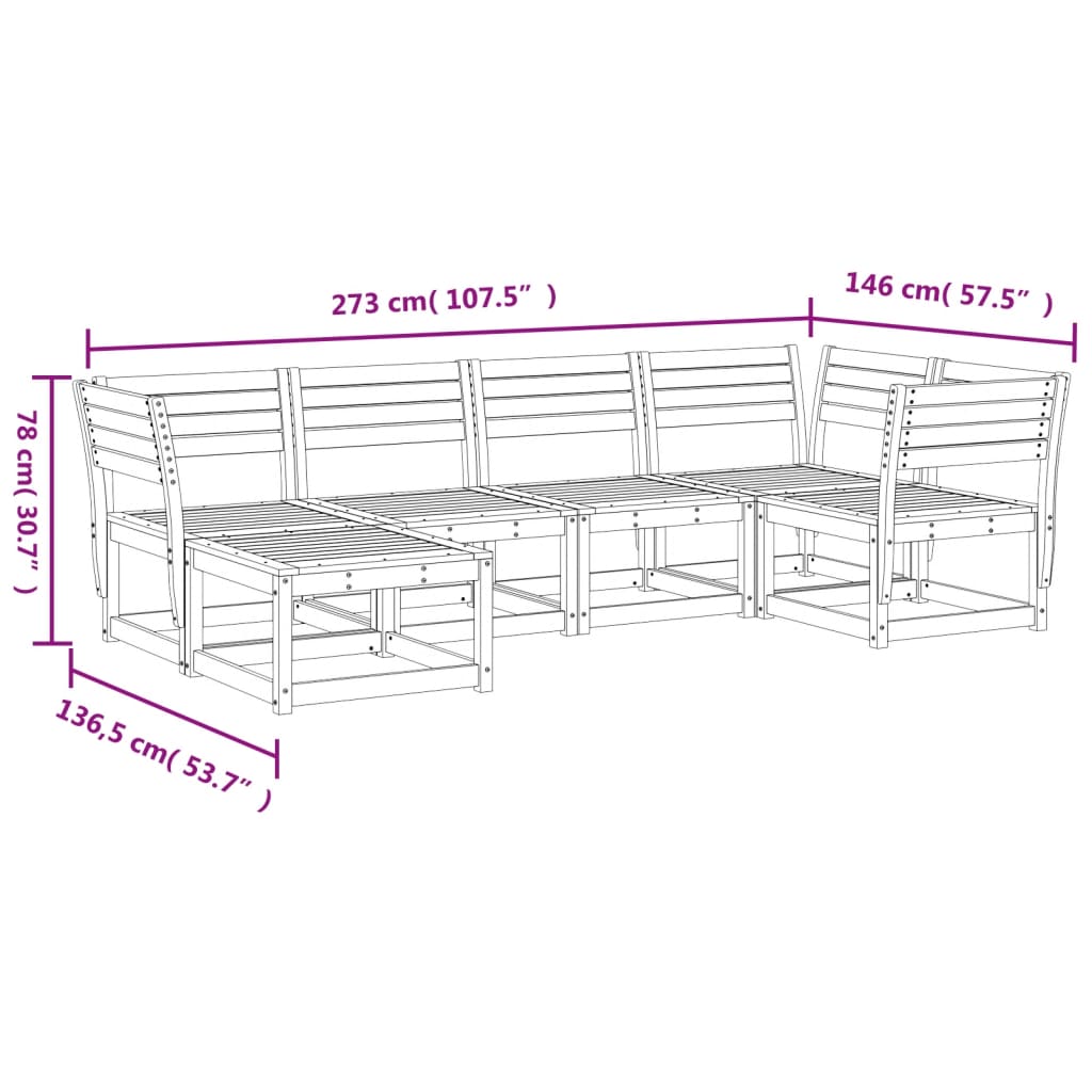 6 Piece Garden Sofa Set Solid Wood Douglas