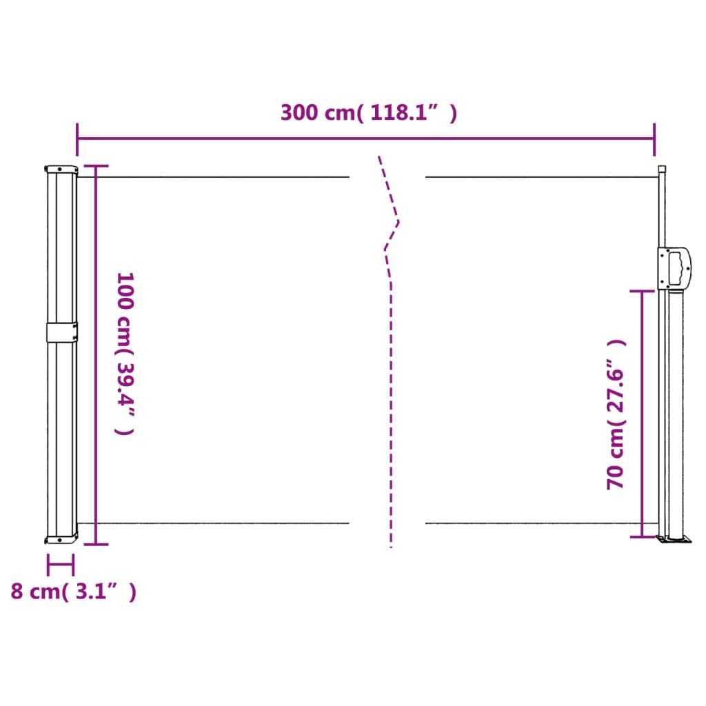 Retractable Side Awning Red 100x300 cm