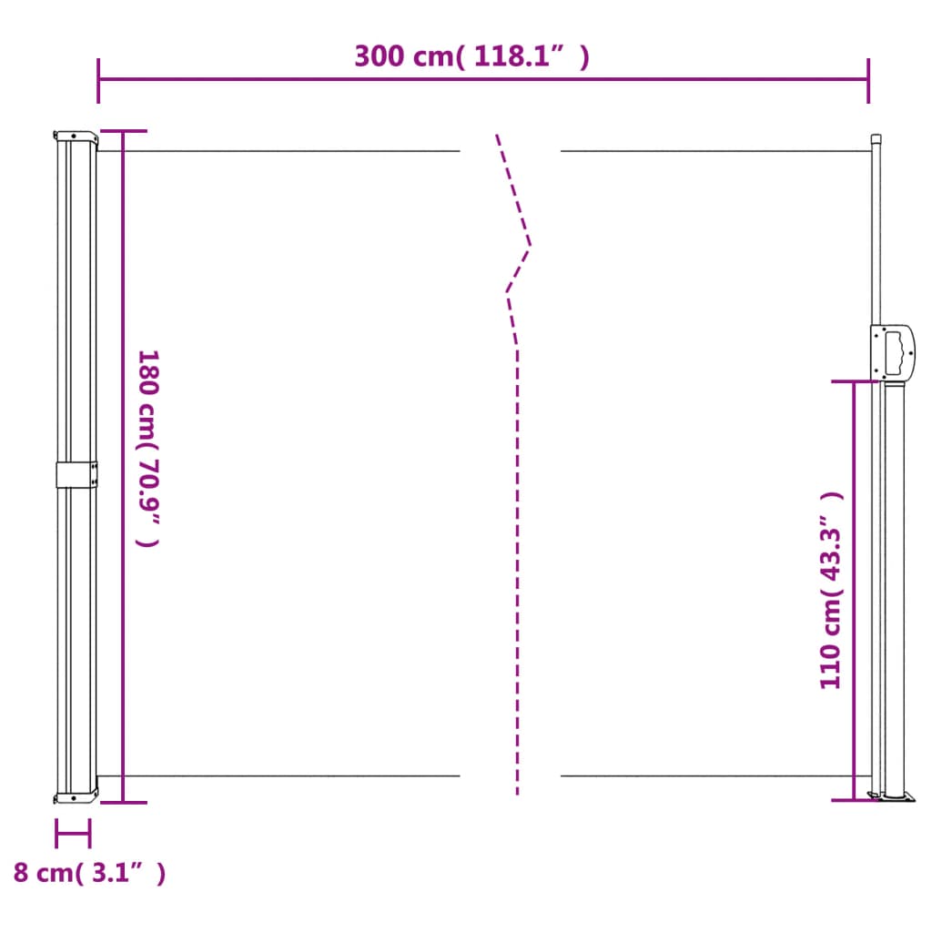 Retractable Side Awning Taupe 180x300 cm