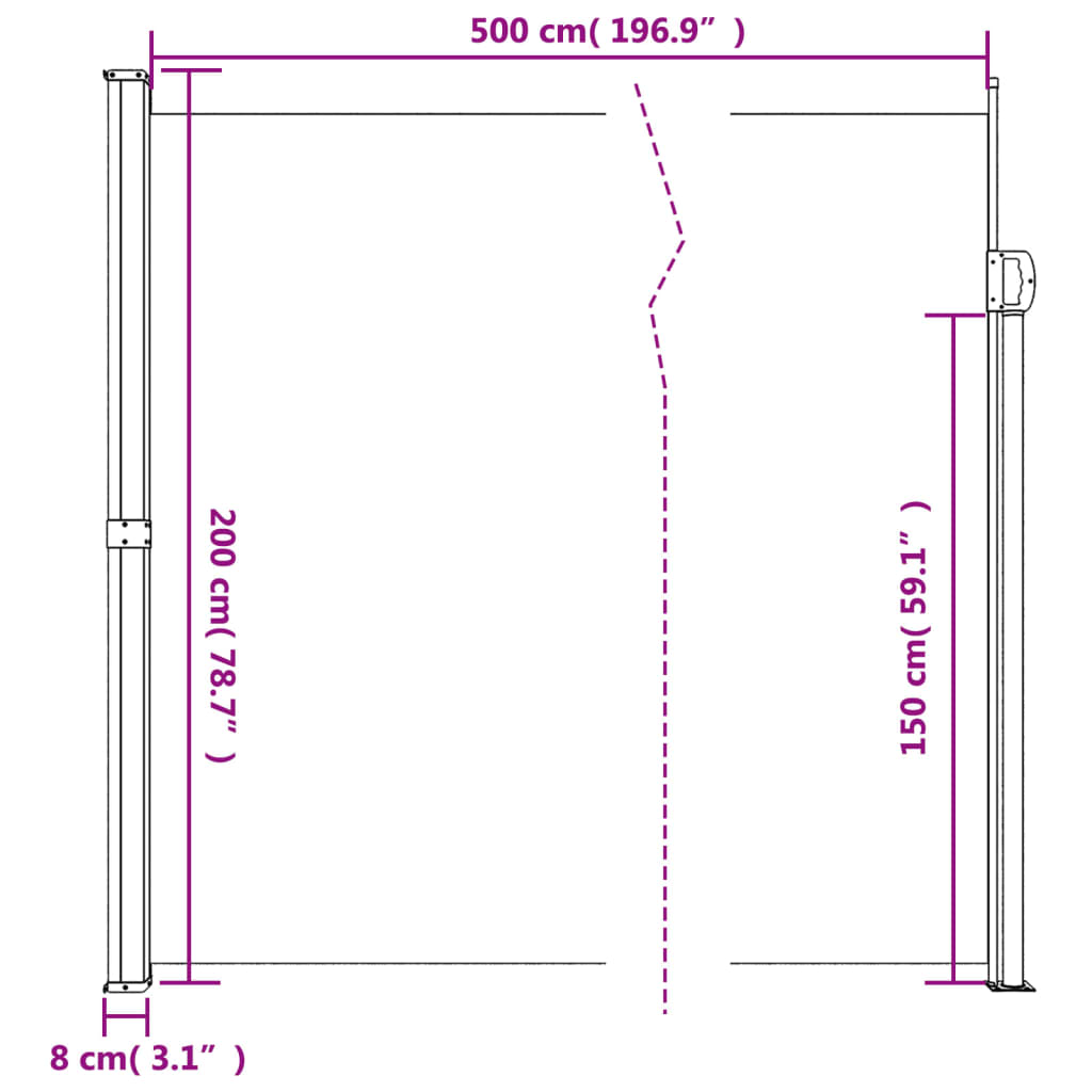 Retractable Side Awning Black 200x500 cm