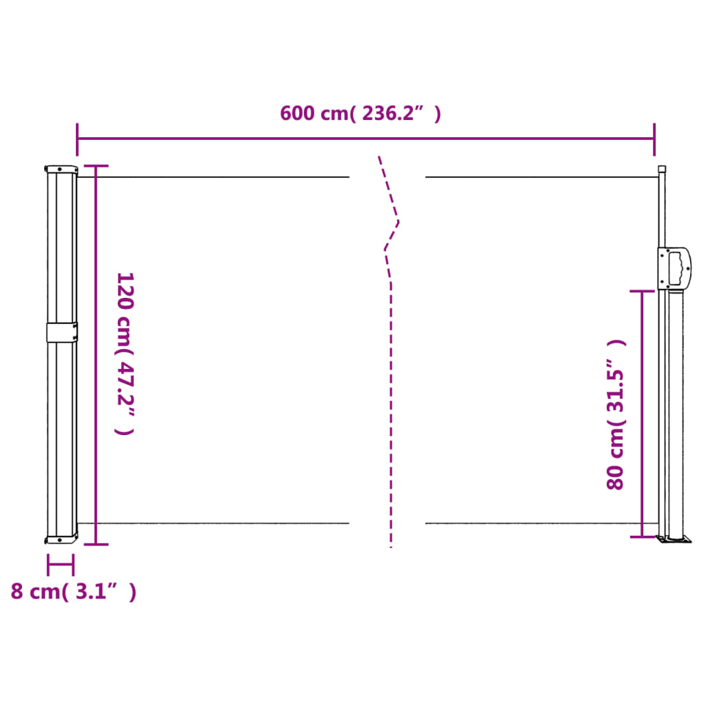 Retractable Side Awning Cream 120x600 cm