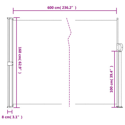 Retractable Side Awning Black 160x600 cm