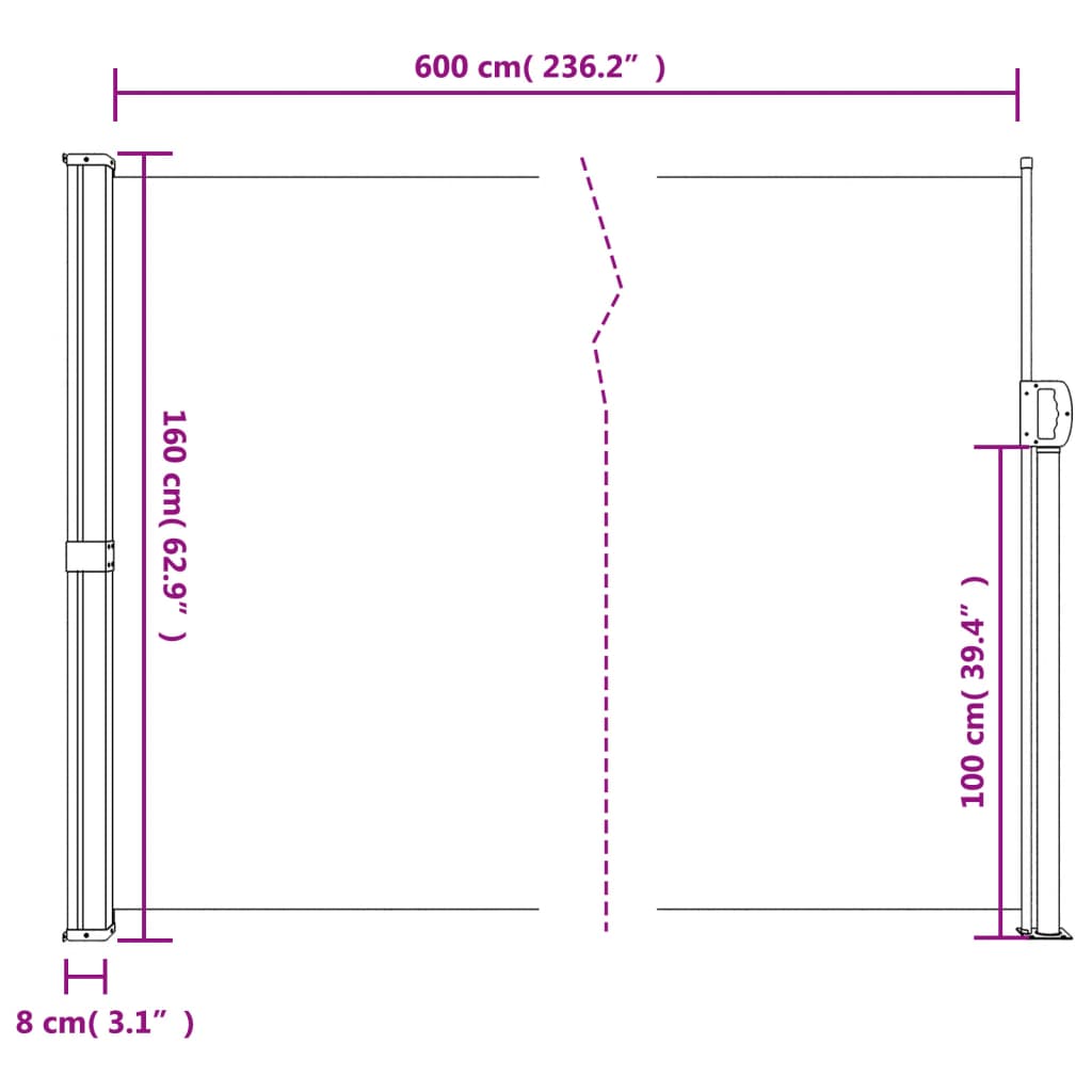 Retractable Side Awning Blue 160x600 cm