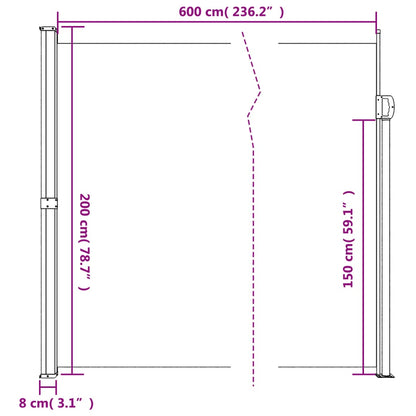 Retractable Side Awning Black 200x600 cm