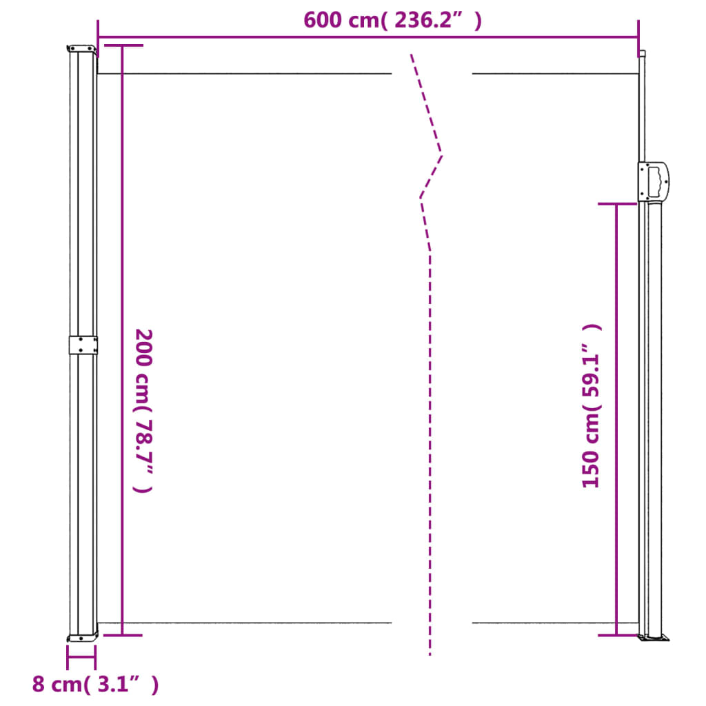 Retractable Side Awning Cream 200x600 cm