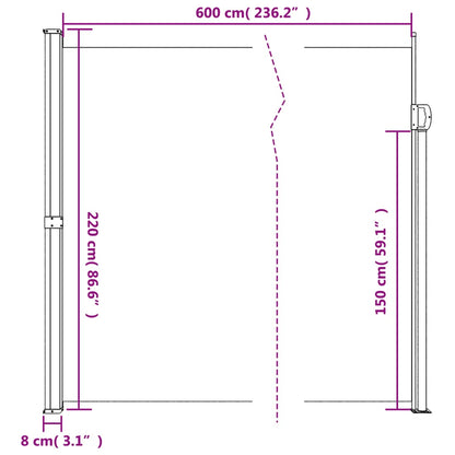 Retractable Side Awning Black 220x600 cm