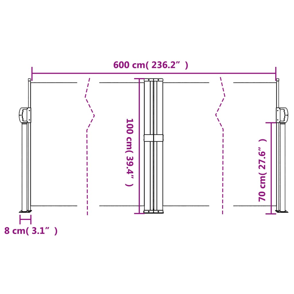 Retractable Side Awning White 100x600 cm