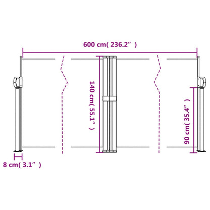 Retractable Side Awning Black 140x600 cm