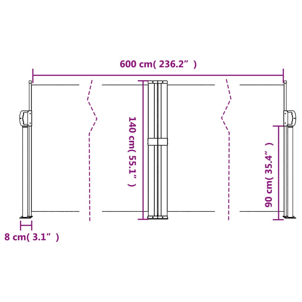 Retractable Side Awning Red 140x600 cm