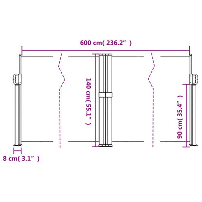 Retractable Side Awning Red 140x600 cm