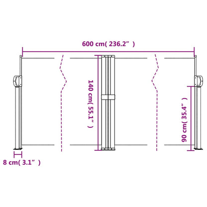 Retractable Side Awning White 140x600 cm