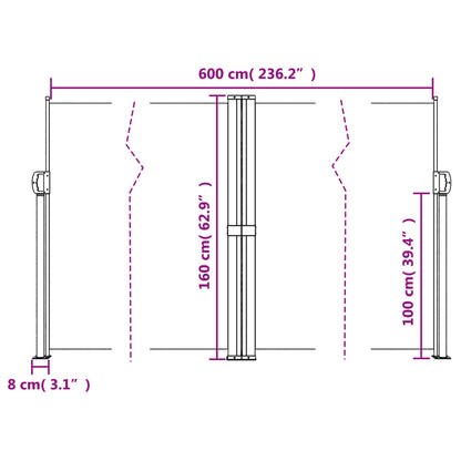 Retractable Side Awning Cream 160x600 cm