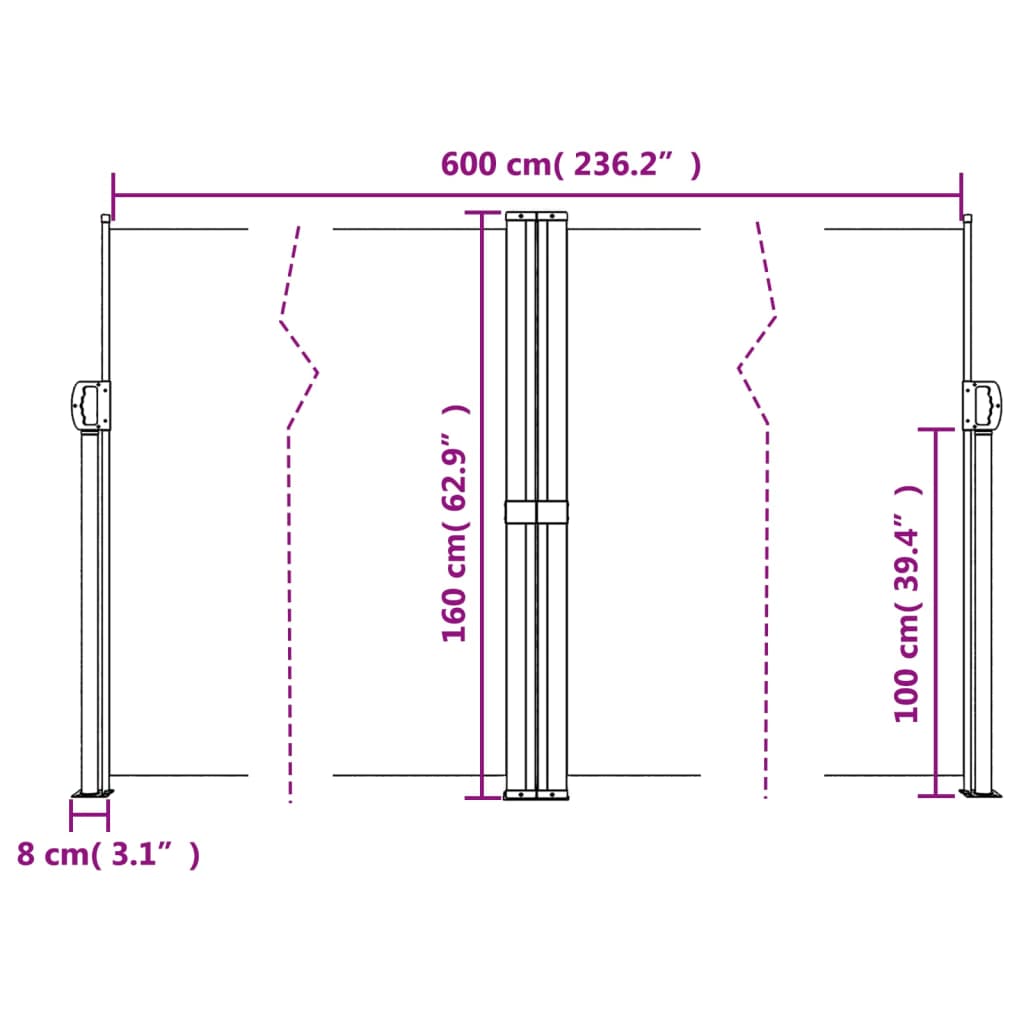 Retractable Side Awning White 160x600 cm