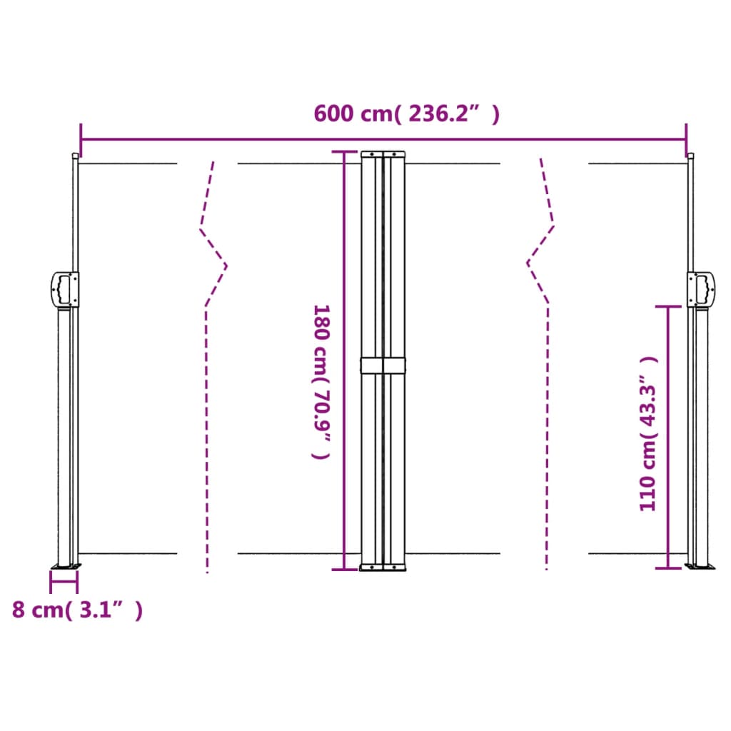 Retractable Side Awning White 180x600 cm