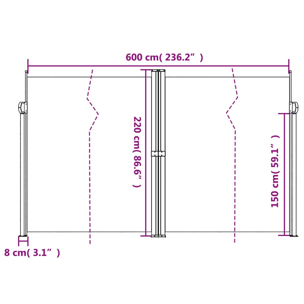 Retractable Side Awning Black 220x600 cm