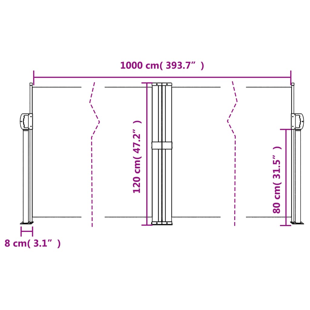 Retractable Side Awning White 120x1000 cm