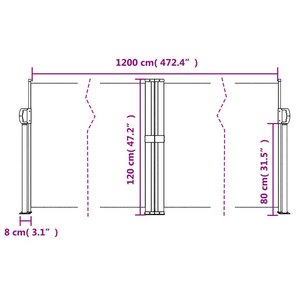 Retractable Side Awning Black 120x1200 cm