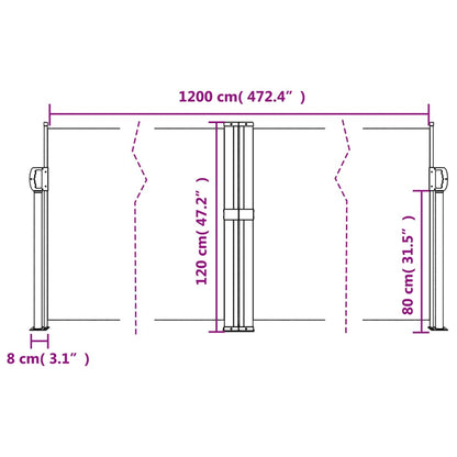 Retractable Side Awning Black 120x1200 cm