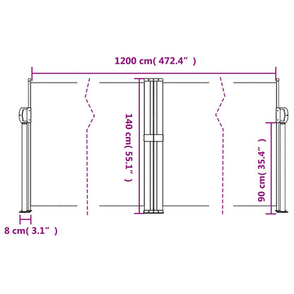 Retractable Side Awning Black 140x1200 cm