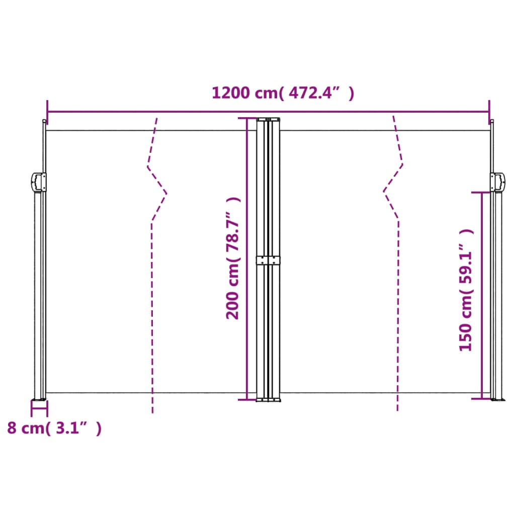 Retractable Side Awning Cream 200x1200 cm