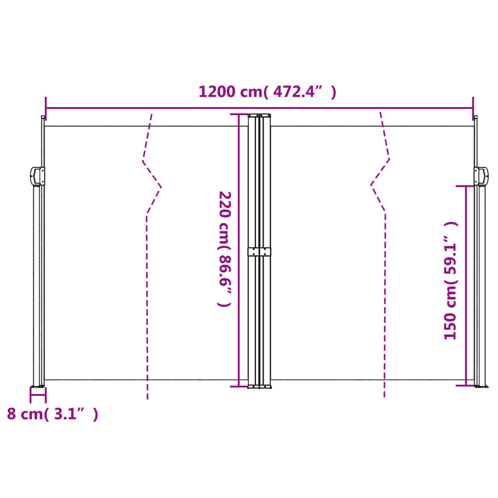 Retractable Side Awning Cream 220x1200 cm