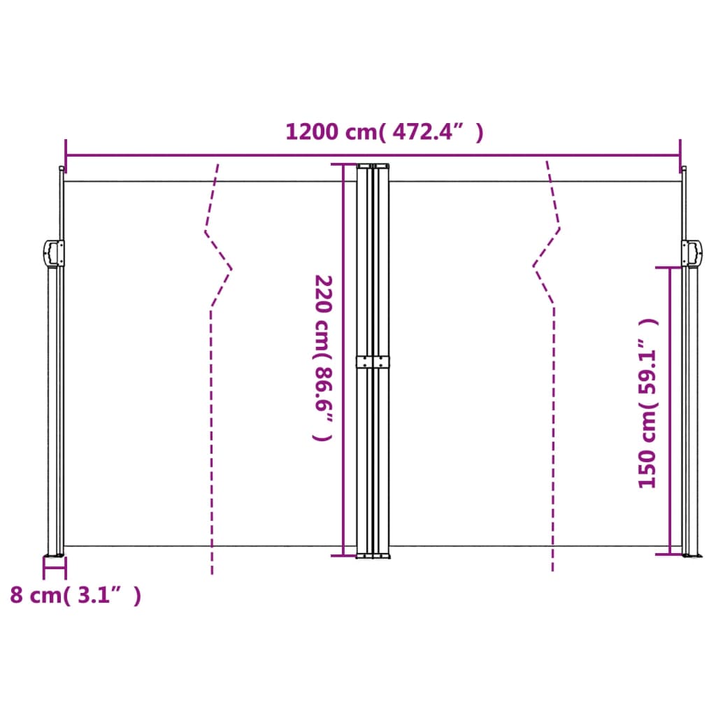 Retractable Side Awning White 220x1200 cm