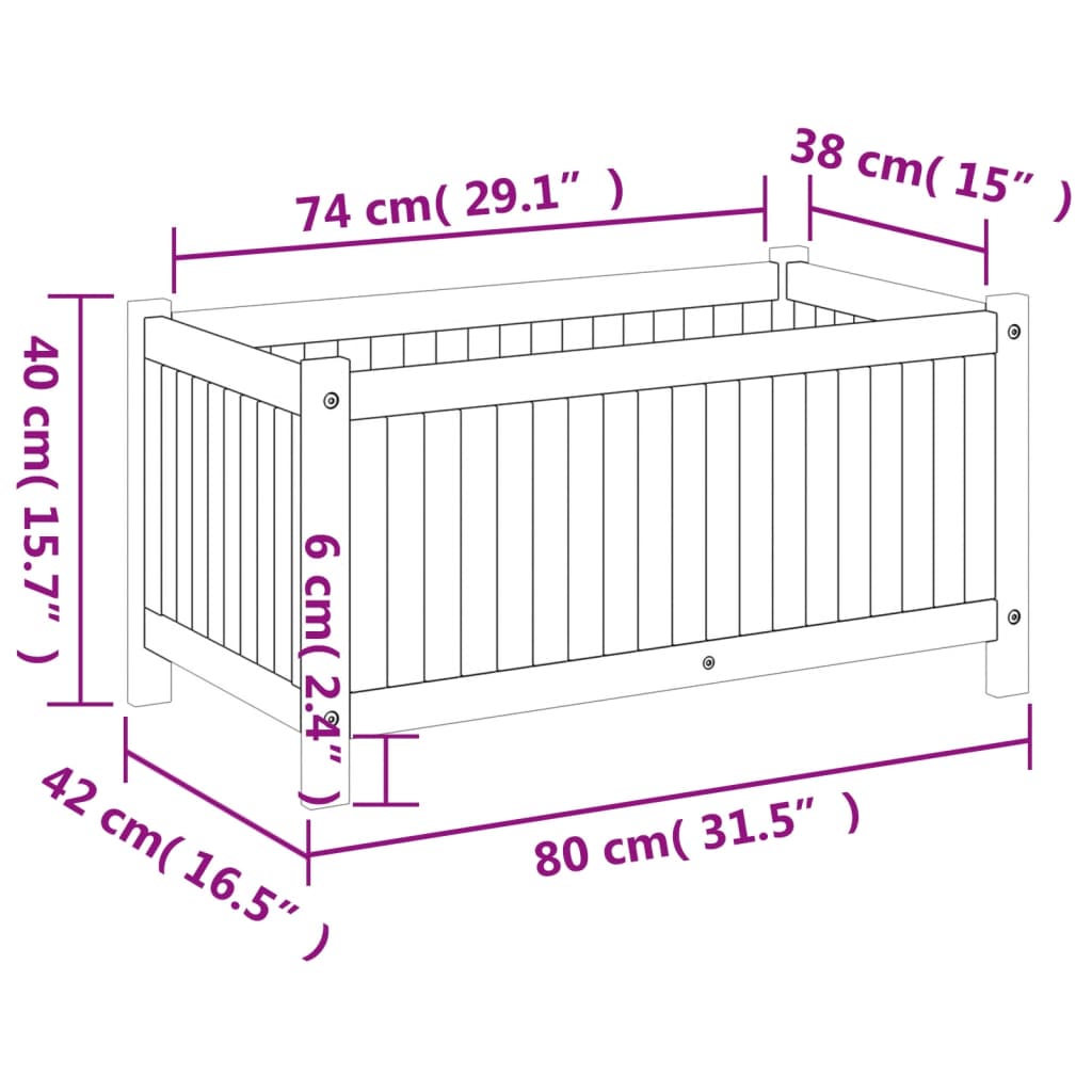 Garden Planter with Liner 80x42x40 cm Solid Wood Acacia