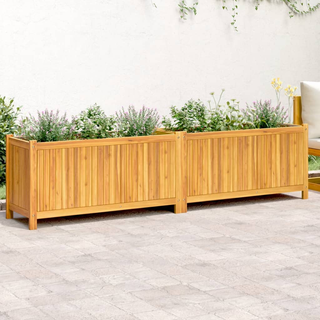 Garden Planter with Liner 199x38.5x50 cm Solid Wood Acacia