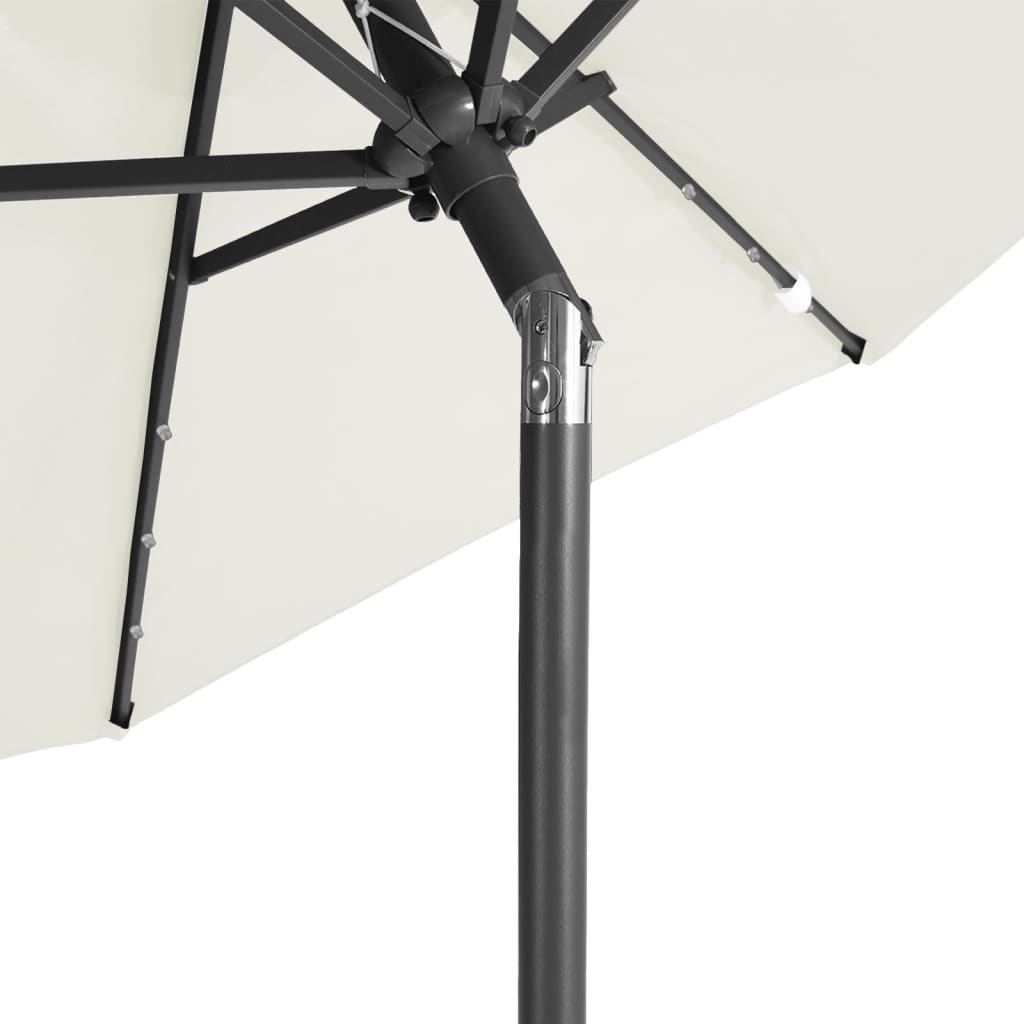 Garden Parasol with LEDs and Steel Pole White 225x225x212cm