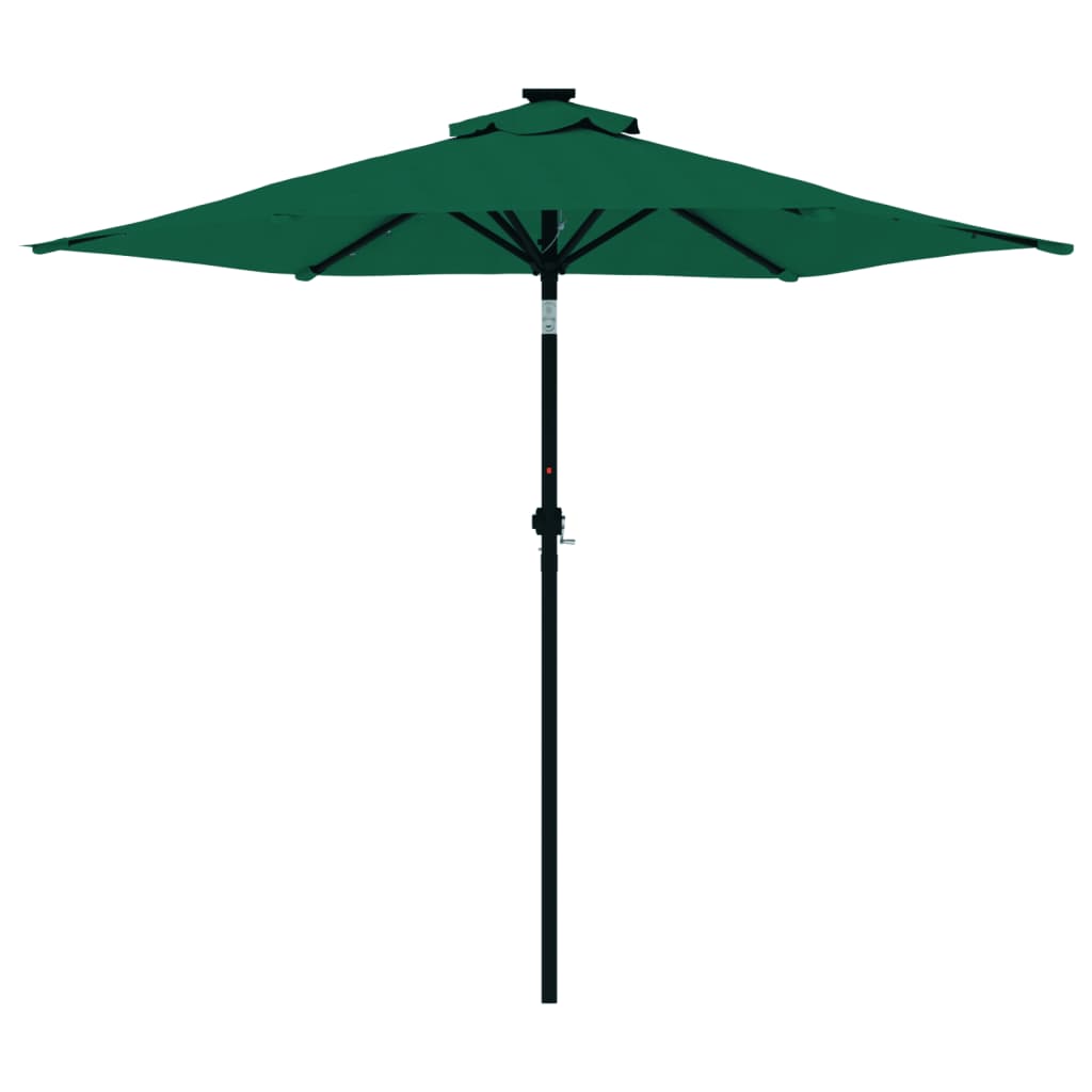 Garden Parasol with LEDs and Steel Pole Green 225x225x212cm