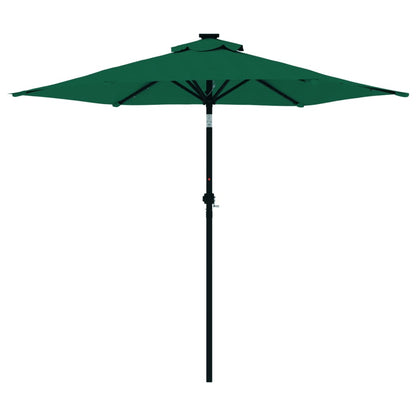 Garden Parasol with LEDs and Steel Pole Green 225x225x212cm