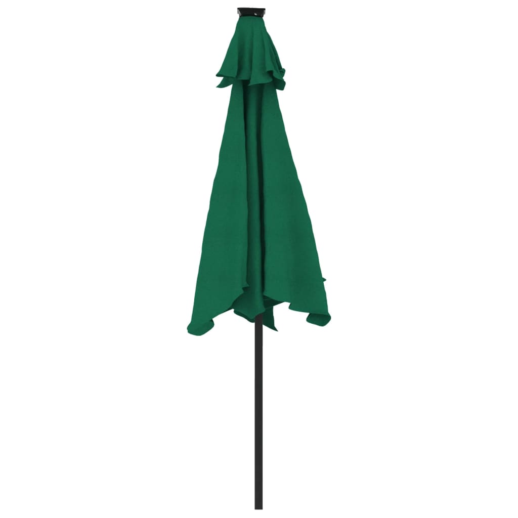 Garden Parasol with LEDs and Steel Pole Green 225x225x212cm