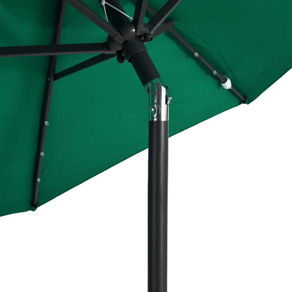 Garden Parasol with LEDs and Steel Pole Green 225x225x212cm