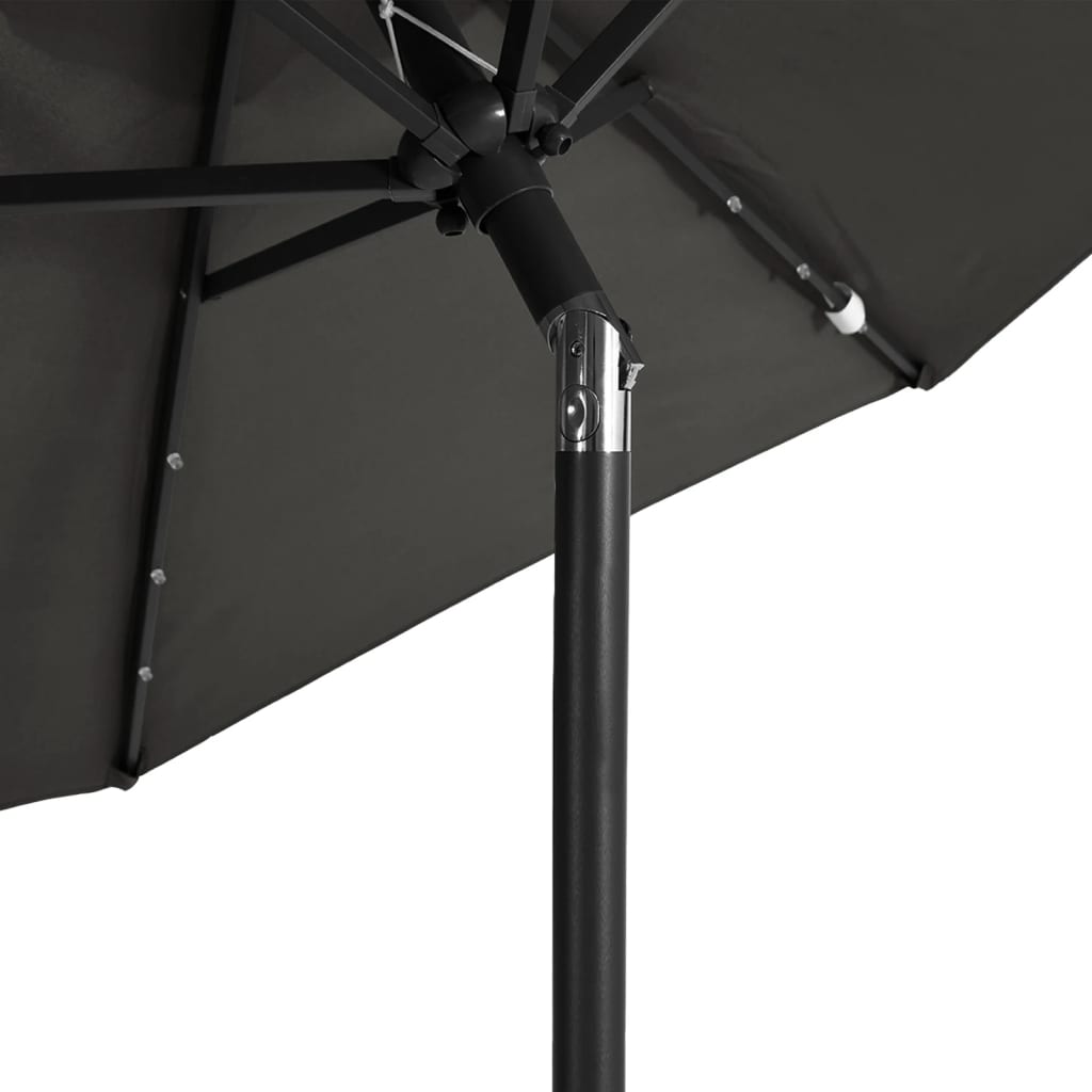 Garden Parasol with LEDs and Steel Pole Anthracite 225x225x212cm