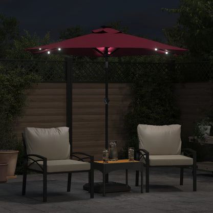 Garden Parasol with LEDs and Steel Pole Bordeaux Red 225x225x212cm