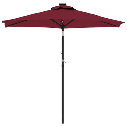 Garden Parasol with LEDs and Steel Pole Bordeaux Red 225x225x212cm