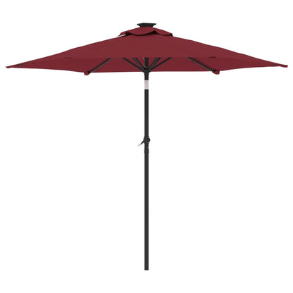 Garden Parasol with LEDs and Steel Pole Bordeaux Red 225x225x212cm