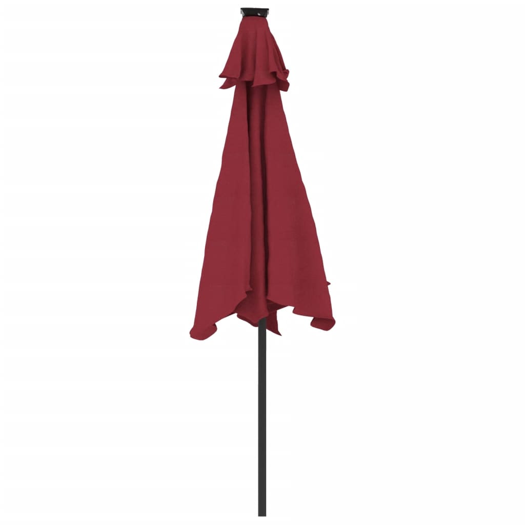 Garden Parasol with LEDs and Steel Pole Bordeaux Red 225x225x212cm