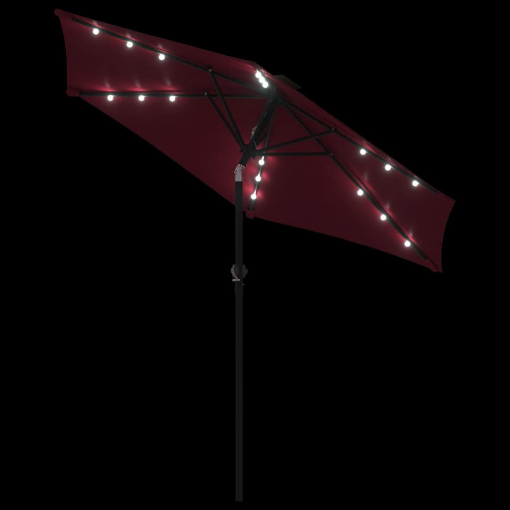 Garden Parasol with LEDs and Steel Pole Bordeaux Red 225x225x212cm